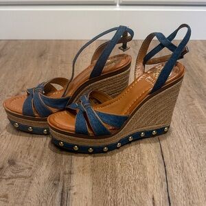 Vince Camuto Denim Blue Studded Espadrille Wedges